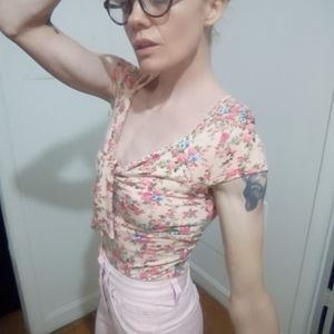 Floral tie front pink top